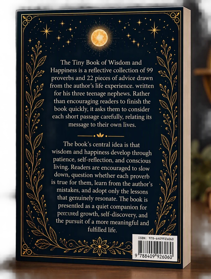 Book standing upright showing the back cover